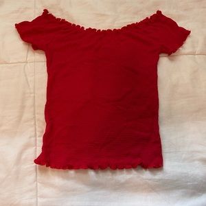 Red off the shoulder shirt